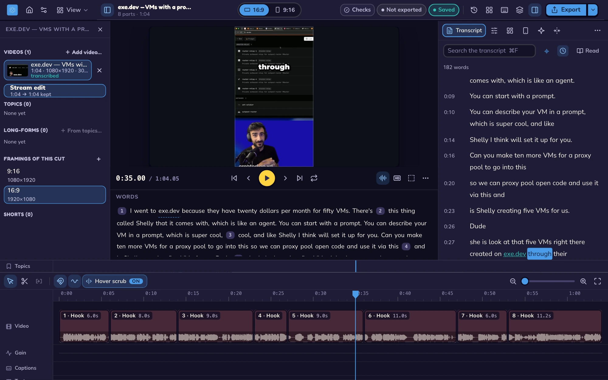 The same cut framed 16:9 in the dark theme
